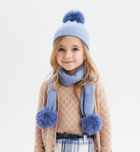 Girls' hat with a pompom BLUE