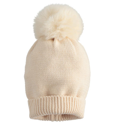 Pompon hat without visor for girls from 9 months to 8 years iDO CRYSTAL GRAY-2911