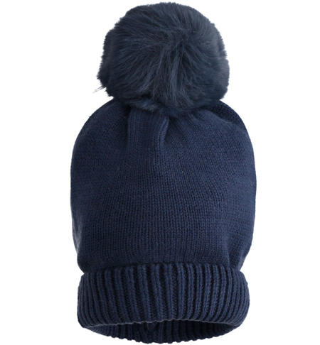 Pompon hat without visor for girls from 9 months to 8 years iDO NAVY-3854