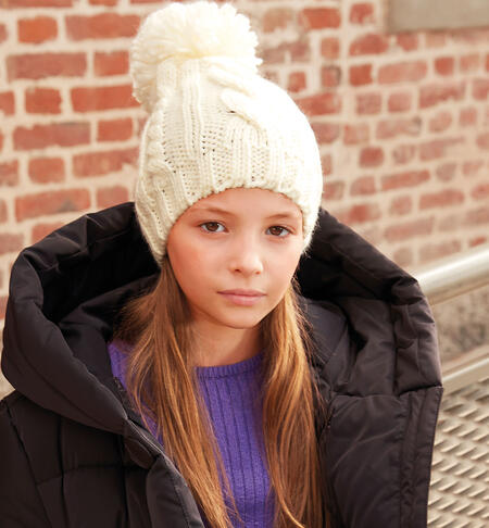 Cappello ragazza con pompon da 8 a 16 anni iDO PANNA-0112