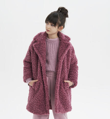 iDO bouclè coat for girls aged 8 to 16 years MAUVE-3023