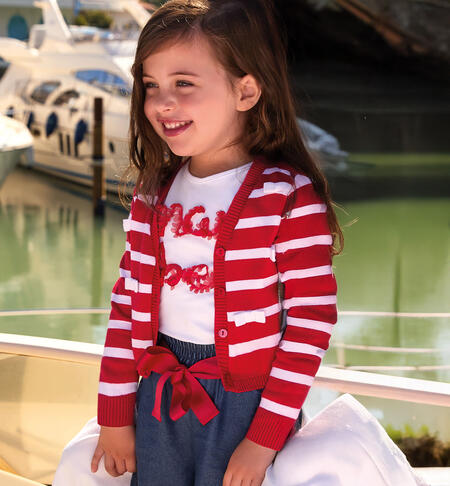 Striped cardigan for girls RED