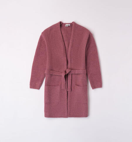 iDO long cardigan for girls from 8 to 16 years MAUVE-3023