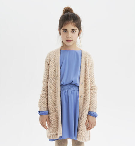 Girls' knitted cardigan BEIGE