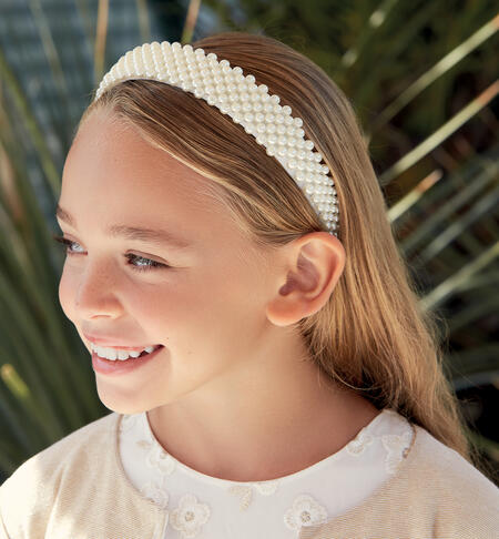 Beaded headband for girls CREAM