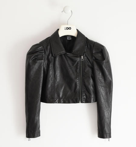 Little girl biker jacket in shiny fabric BLACK