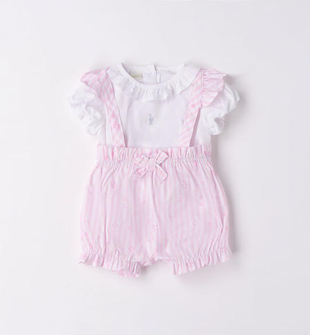 Completino neonata con salopette ROSA