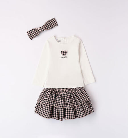 Girls' outfit with a checked skirt CREAM