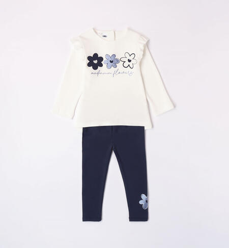 iDO outfit with small flowers for girls aged 9 months to 8 years PANNA-BLU-8132