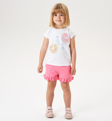 Completo bambina t-shirt e shorts con ruches da 9 mesi a 8 anni iDO BIANCO-0113