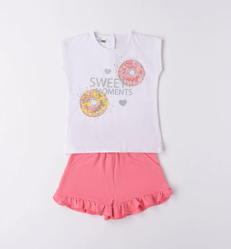 Completo bambina t-shirt e shorts con ruches da 9 mesi a 8 anni iDO BIANCO-0113