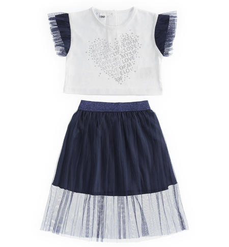 Jersey t-shirt with rhinestones and pleated tulle skirt set for girls from 6 months to 8 years by iDO NAVY-3854