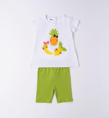 iDO T-shirt and leggings for girls from 9 months to 8 years BIANCO-VERDE-8036