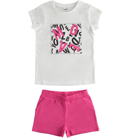 iDO T-shirt and shorts set for girls with different patterns for girls from 8 to 16 years old BIANCO-0113