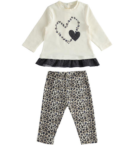 Animal print baby girl set from 1 to 24 months iDO LATTE-BLUE-6TS9