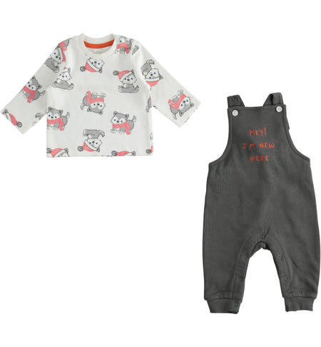 Baby boy outfit with t-shirt and dungarees from 1 to 24 months iDO GRIGIO-0567
