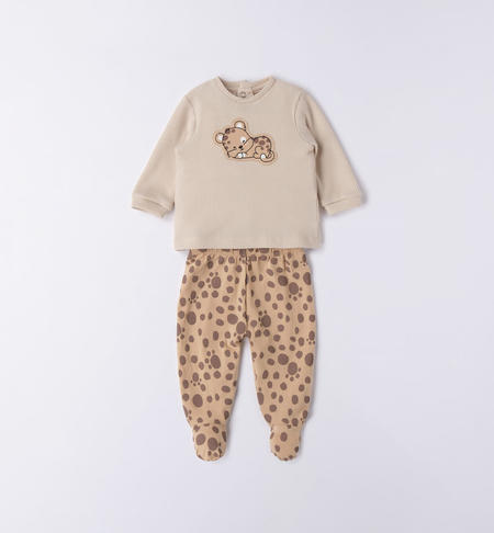 Baby boy hospital outfit with cute animal BEIGE