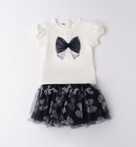 Completo con fiocco per bambina BLU-BIANCO-6BHW