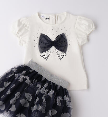 Completo con fiocco per bambina BLU-BIANCO-6BHW