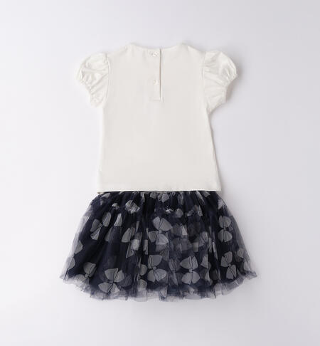 Completo con fiocco per bambina BLU-BIANCO-6BHW