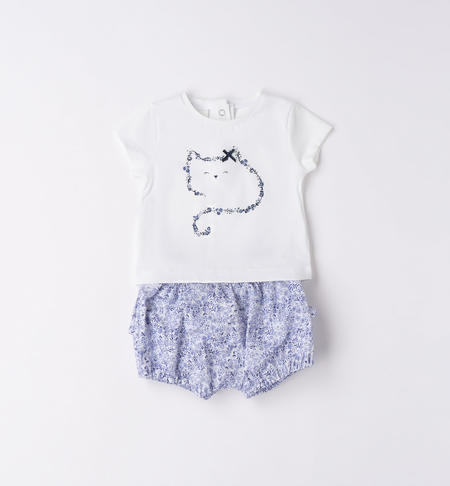 Completo corto neonata con gattino AZZURRO