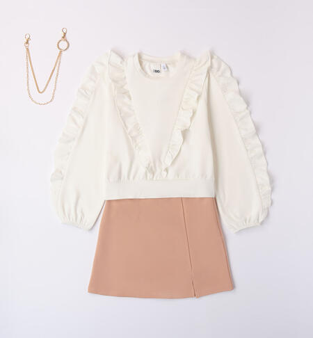 Girls' elegant set with a skirt CREAM