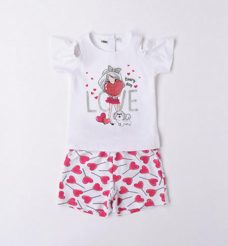 Completo estivo bambina con cuori da 9 mesi a 8 anni iDO BIANCO-0113