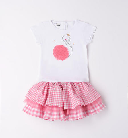 iDO outfit summer with check skirt for girls from 9 months to 8 years BIANCO-0113