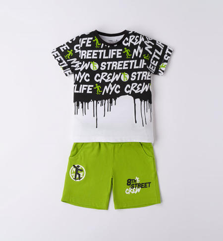 Boy's summer outfit with printed lettering BLACK