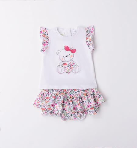 iDO teddy bear summer outfit for baby girl from 1 to 24 months BIANCO-FUCSIA-6V56