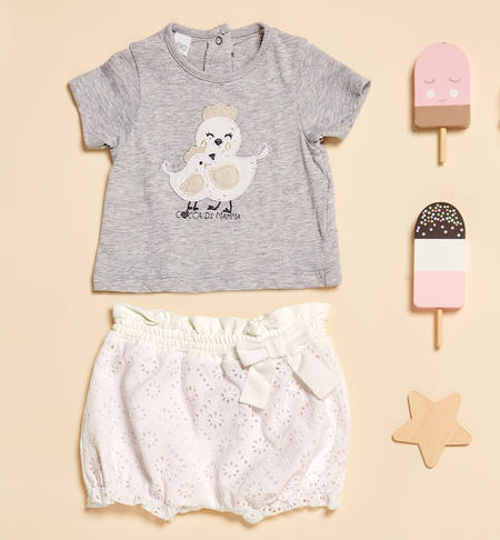iDO summer outfit for baby girl with chicks from 1 to 24 months GRIGIO MELANGE-8992