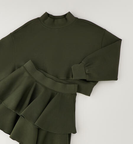 Completo gonna e felpa ragazza VERDE MILITARE-5557