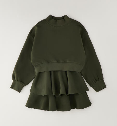 Completo gonna e felpa ragazza VERDE MILITARE-5557