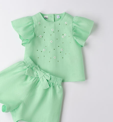 Completo lino bambina VERDE CHIARO-5021