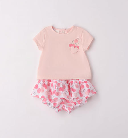 iDO cherry baby outfit from 1 to 24 months BIANCO-ROSA-6V55