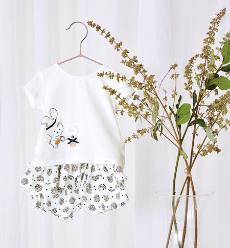 Summer baby girl outfit with flowers CREAM