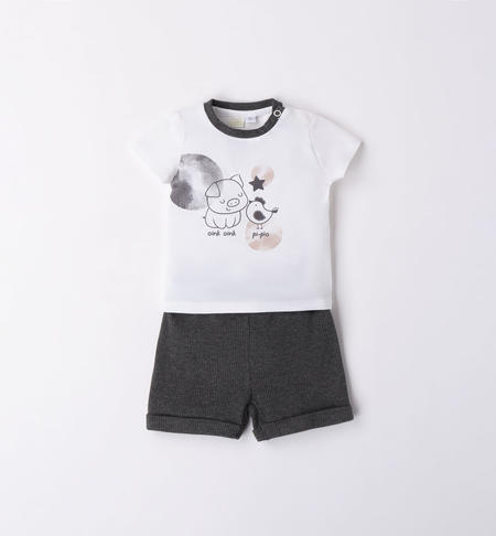iDO T-shirt and waffle shorts set for baby boy from 1 to 24 months BIANCO-0113