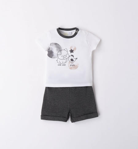 Baby boy outfit with T-shirt and shorts in waffle-effect fabric WHITE