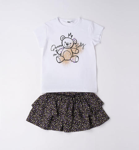 iDO T-shirt with skirt outfit for girls from 8 to 16 years BIANCO-0113