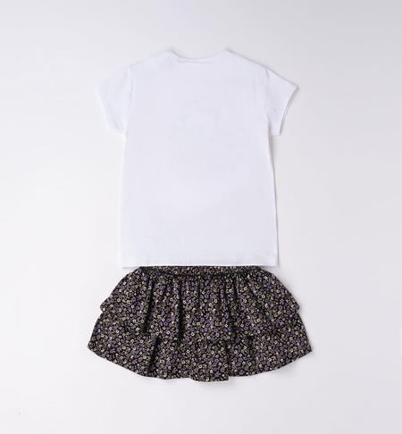 iDO T-shirt with skirt outfit for girls from 8 to 16 years BIANCO-0113