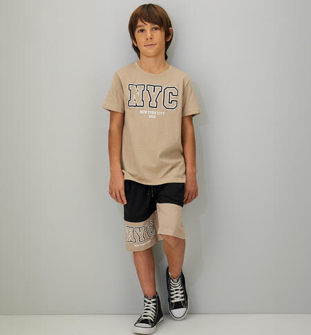 100% cotton boys' outfit BEIGE SCURO-0445