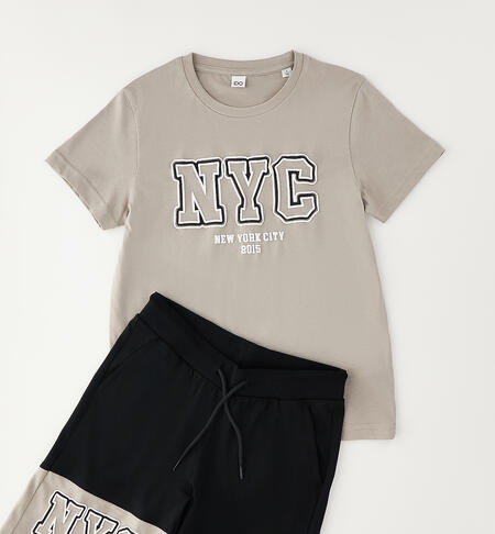 100% cotton boys' outfit BEIGE SCURO-0445