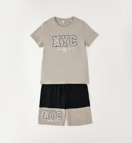 100% cotton boys' outfit BEIGE SCURO-0445