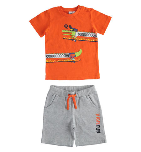 T-shirt with crocodile and short trousers set for boys from 6 months to 8 years by iDO ARANCIO-1855