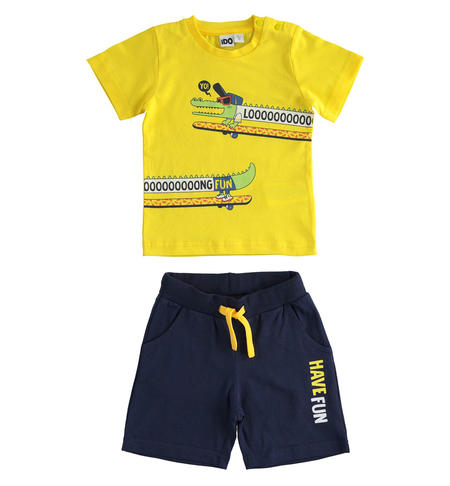 T-shirt with crocodile and short trousers set for boys from 6 months to 8 years by iDO GIALLO-1444