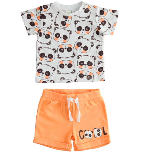 100% cotton panda T-shirt and shorts set for baby boys from 1 to 24 months by iDO BIANCO-CIOCCOLATO-6RX6