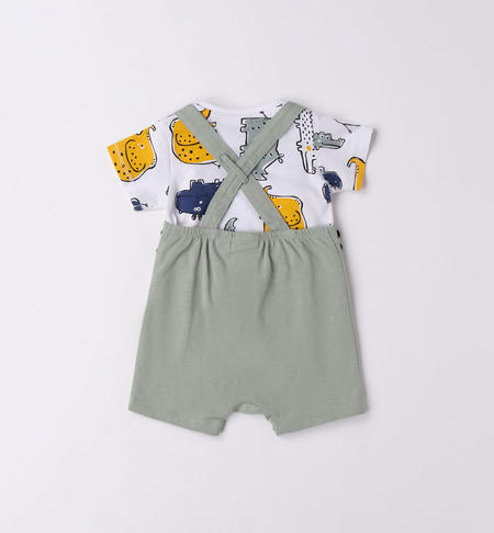 Completo t-shirt e salopette 100% cotone da 1 a 24 mesi iDO BIANCO-VERDE-6V03