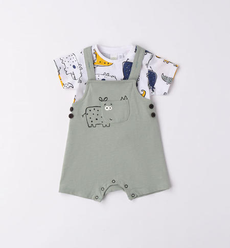 Completo t-shirt e salopette 100% cotone da 1 a 24 mesi iDO BIANCO-VERDE-6V03
