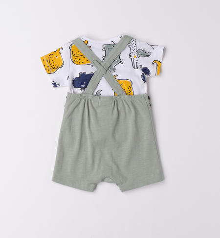 iDO 100% cotton T-shirt and dungarees set from 1 to 24 months BIANCO-VERDE-6V03