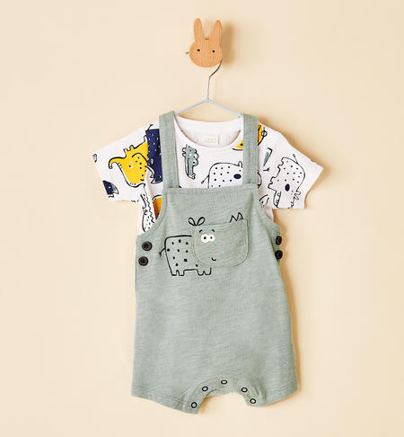 100% cotton T-shirt and overalls set WHITE